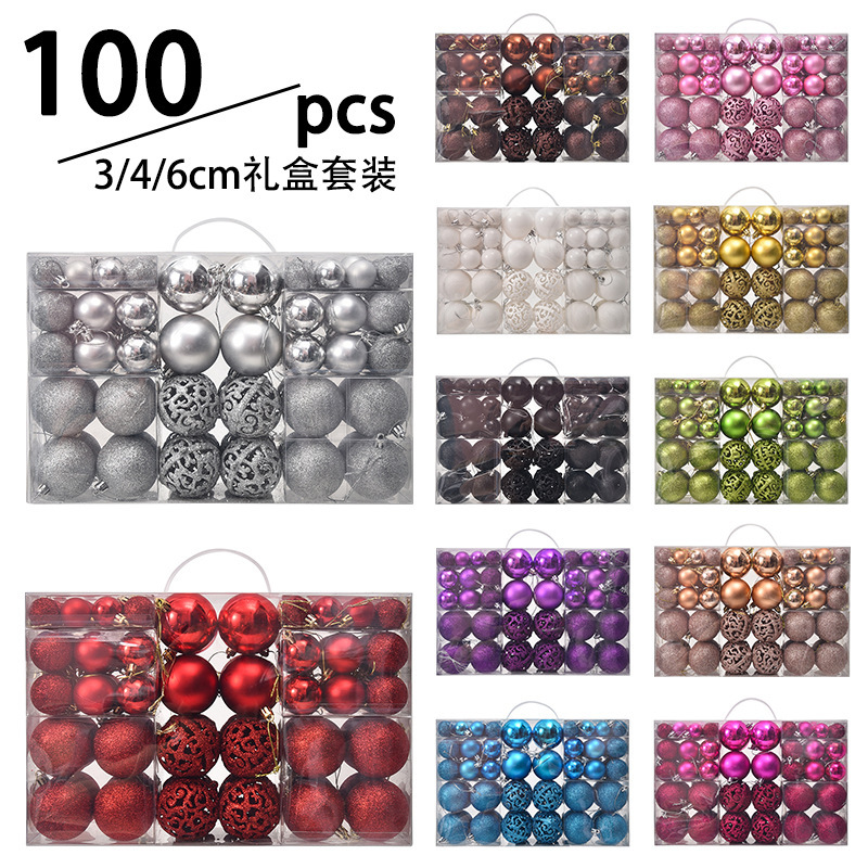 Factory direct 3/4/6cm100pcs Christmas ball gift box suit plating hollow plastic ball Christmas decoration