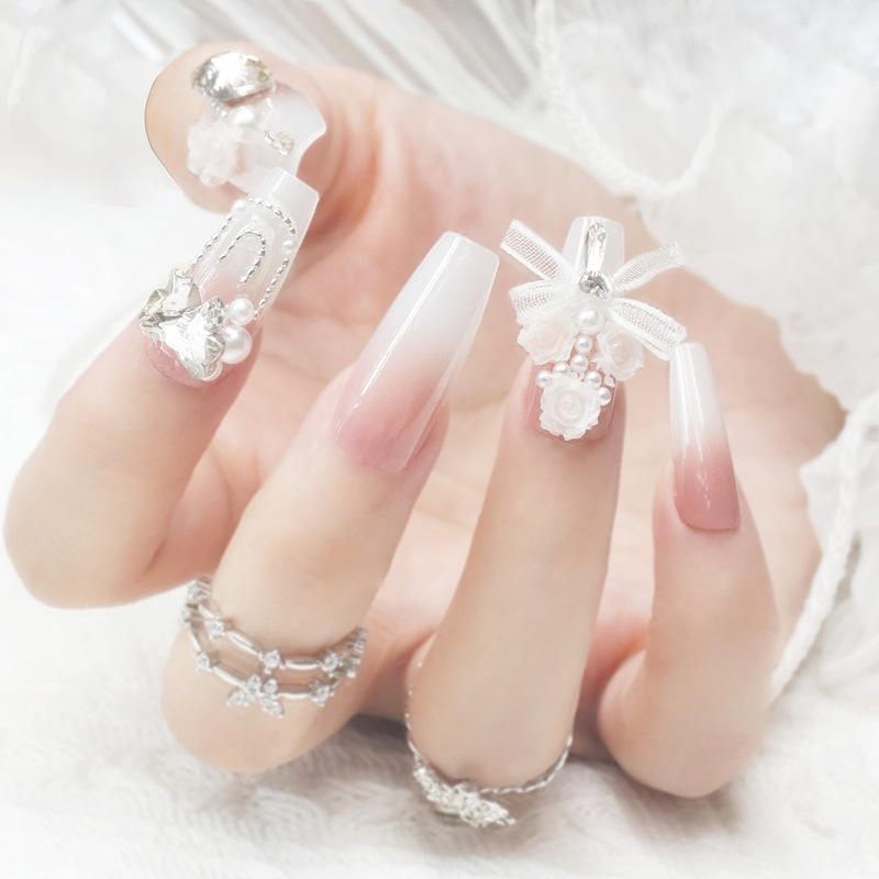 Cross-Border Internet Celebrity Hot-Selling Nail Art Pink Gradient Handmade Wearable Nails with High Aesthetic Value and Complexion-Enhancing Effect, Ready-Made Nail Stickers Cross-Border Internet Celebrity Hot-Selling Nail Art Pink Gradient Handmade Wearable Nails with High Aesthetic Value and Complexion-Enhancing Effect, Ready-Made Nail Stickers