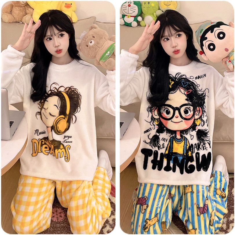Transfronterizo mayorista invierno suave flanel set niñas lindas pijamas cubierta de dibujos animados abrigo abrigo abrigo