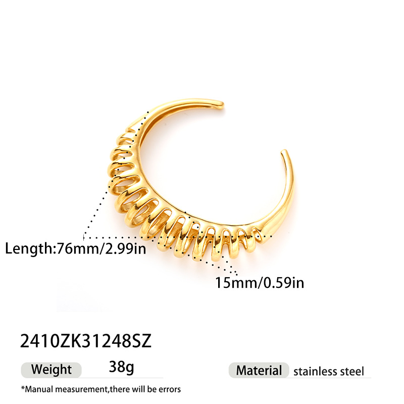 Tina Europa y América de moda transfronteriza acero inoxidable chapado en oro 18k exagerado en forma de C brazalete hueco personalidad no decoloración joyas mujeres image 7