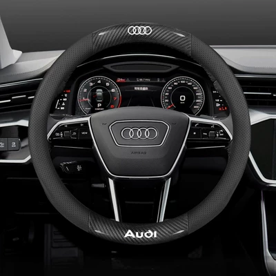 Steering wheel cover: Cover A4La6La3Q2Lq3Q5Lq7A5La7 Special - special-for-round-shape-carbon-fiber-pattern-breathable-holes-black-default