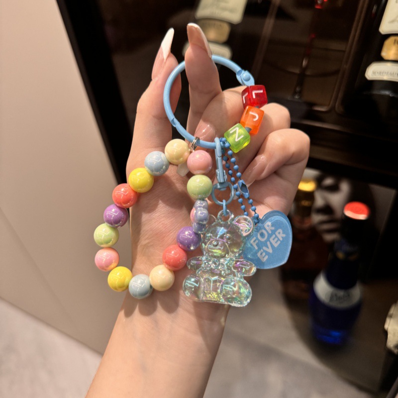 Nuevo llavero con cuentas de oso acrílico colgante de bolso creativo pequeño regalo con cuentas de color fresco al por mayor