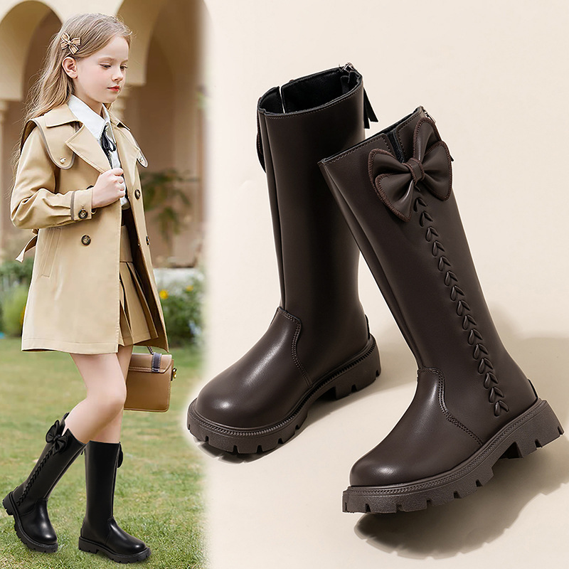 Girls' fashionable British style high top autumn and winter 2024 new single lining leather boots, versatile princess_voghion.com