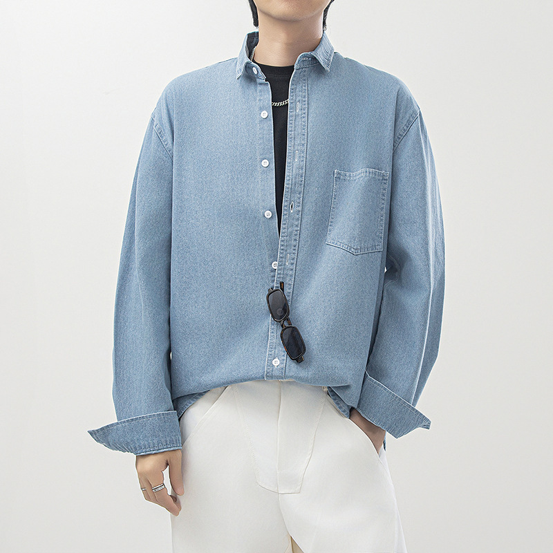 Autumn 2025 New Denim Shirt Men's Trendy Brand Ins Casual Long-Sleeved Shirt American Washed Lapel Jacket