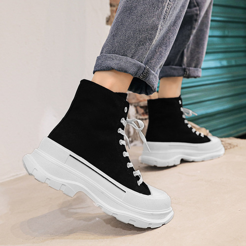 Wholesale Winter Men's High-Top Canvas Shoes, Youth Foam Height-Boosting Sports Shoes, Hong Kong Style Versatile Casual Shoes for Men