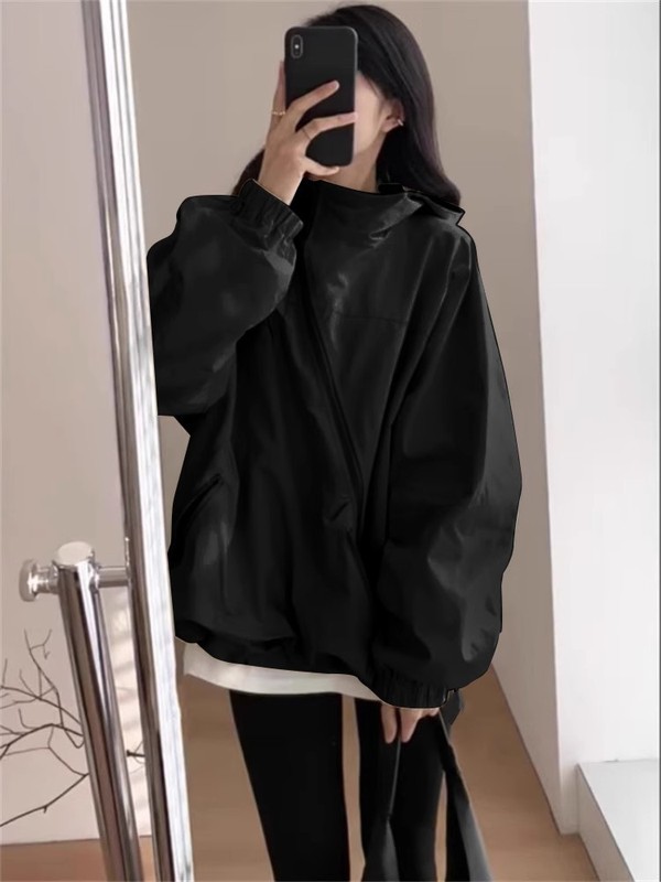 Xiaoxiangfeng フード付きアウトドアジャケット女性のための春と秋 2025 新しいカジュアルルーズ防風日焼け止めジャケットトップ|undefined