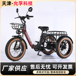 New Snow Adult Pedal Electric Car Fat Tire Three-wheeled Battery Car Lithium-assisted Vegetable Basket Electric Tricycle