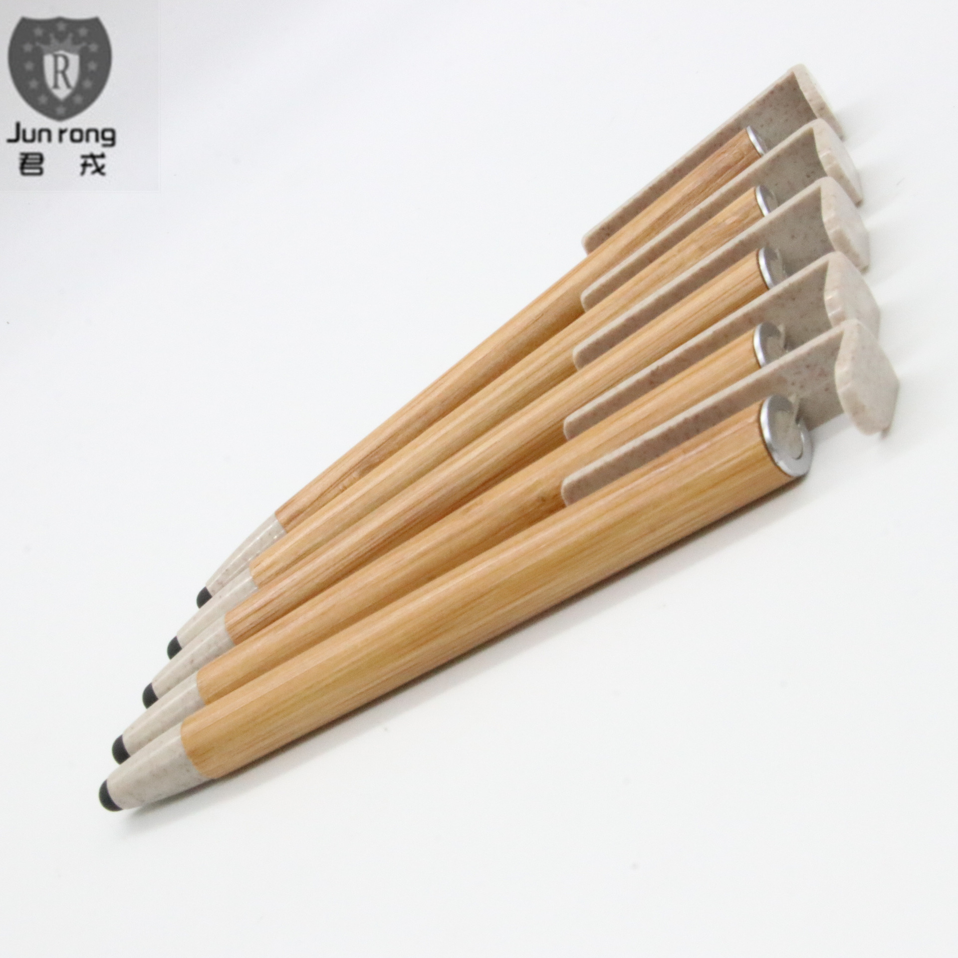 Soporte para teléfono móvil pluma color natural material de paja de trigo multifuncional bolígrafo pantalla táctil pluma de aceite láser logo prensa de Bambú