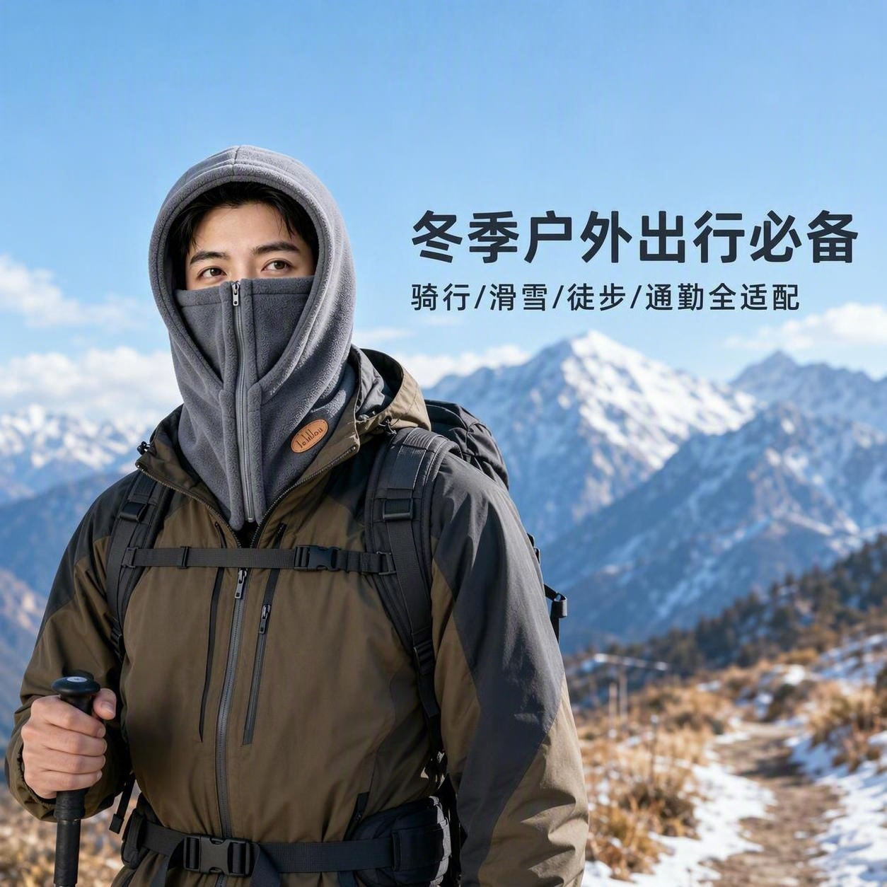 Winter Zippered Fleece Hood for Cycling and Skiing, Outdoor Cold-Proof Full-Coverage Neck Warmer and Face Protector