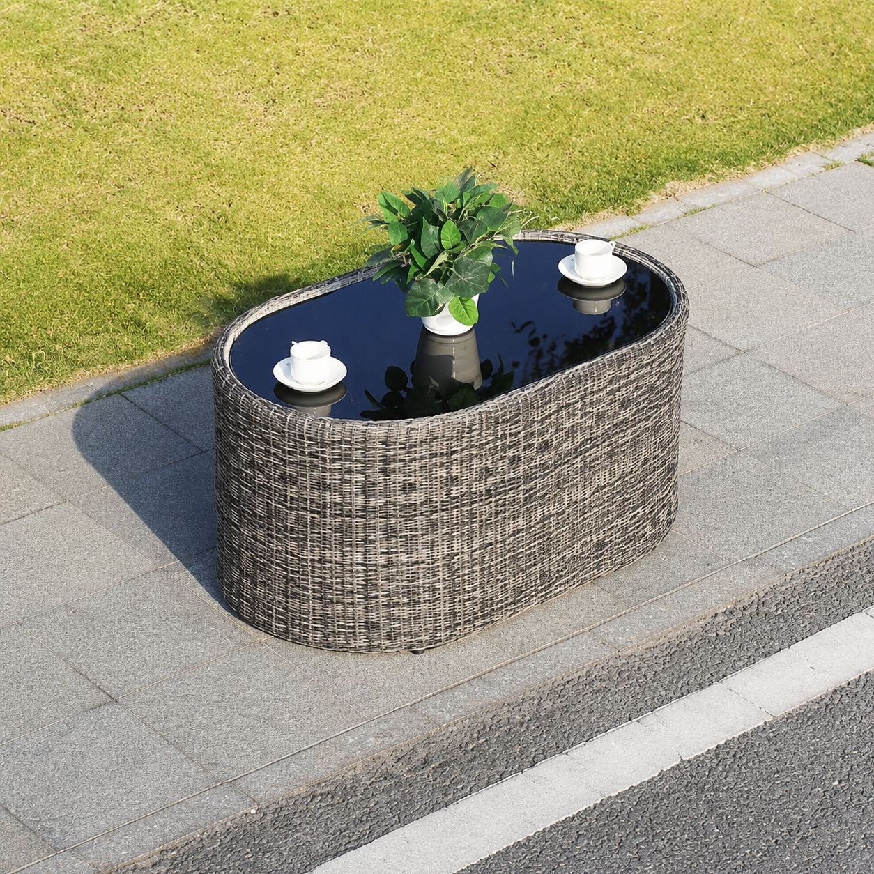 Villa al aire libre ocio doble sofá de caña combinación de muebles de caña al aire libre impermeable y protector solar sofá de caña redondo