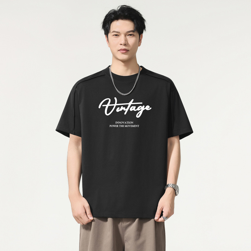 T6026 | Plus-Size Men's Summer Extended-Length Quick-Dry T-Shirt 7A Antibacterial Cool Loose Letter-Print Short Sleeve.