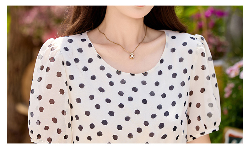 Đầm maxi nữ thắt eo chấm bi tay ngắn phong cách thời trang — màu đen, màu trắng chi tiết 28