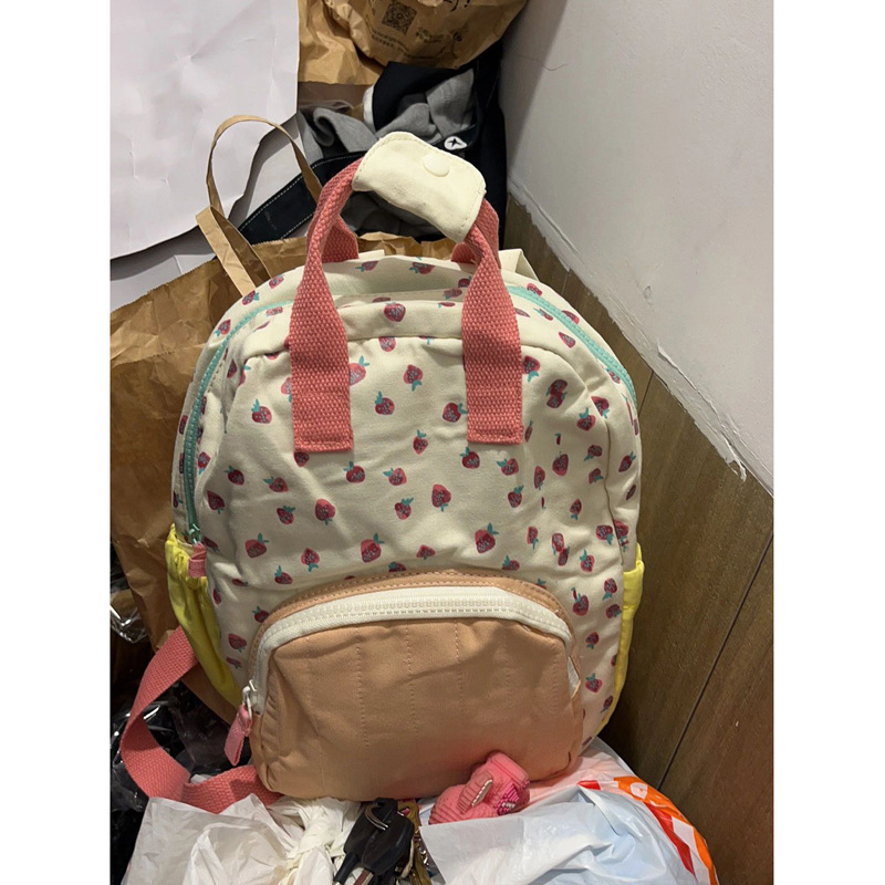 Mochila escolar con estampado de fresa para niñas, morral de lona con estampado de fresa, ropa de dopamina, mochila de Color contrastante, guardería, novedad de 2023_voghion.com