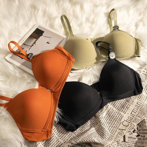 Simple triangular cup deep V seamless underwear for women with small breasts, glossy, wire-free, thin and thin Sendiwen bra