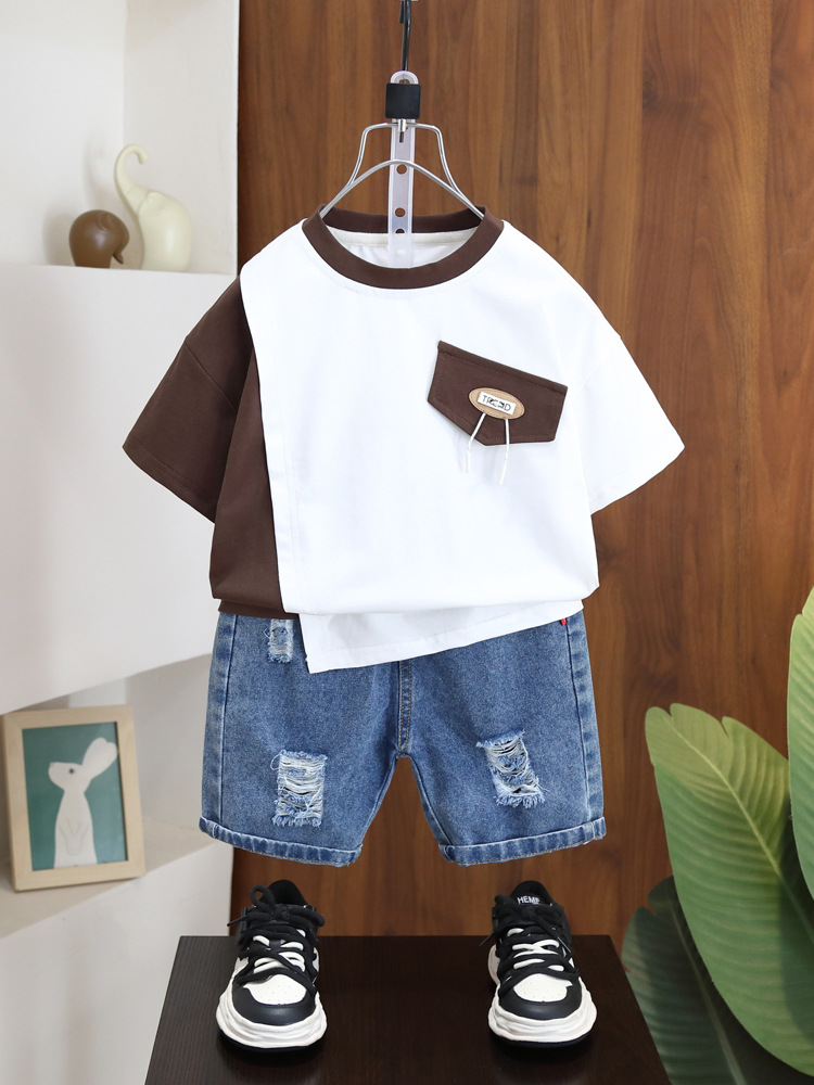7241 Pantalones cortos de manga corta de verano para niños de dos piezas Ropa de verano hermosa para niños 2025 Camiseta coreana para niños nuevos 3