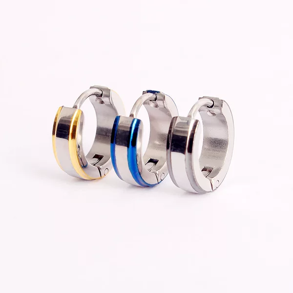 Japanese and Korean Fashion Personality Electric Blue Stainless Steel Hoop Earrings for Men, Simple and Versatile Ear Cuffs, Cross-Border Trendy Hip-Hop Earrings