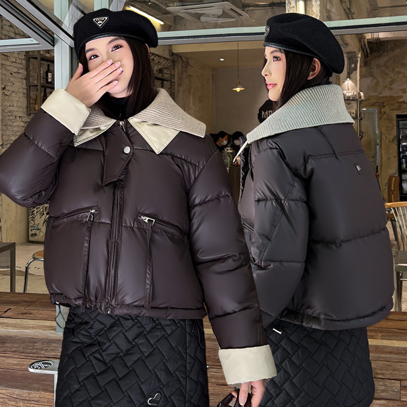 2025 invierno nuevo engrosado corto pequeño chaqueta de algodón de pluma de moda de mujer simple chaqueta de algodón sin lavado image 7