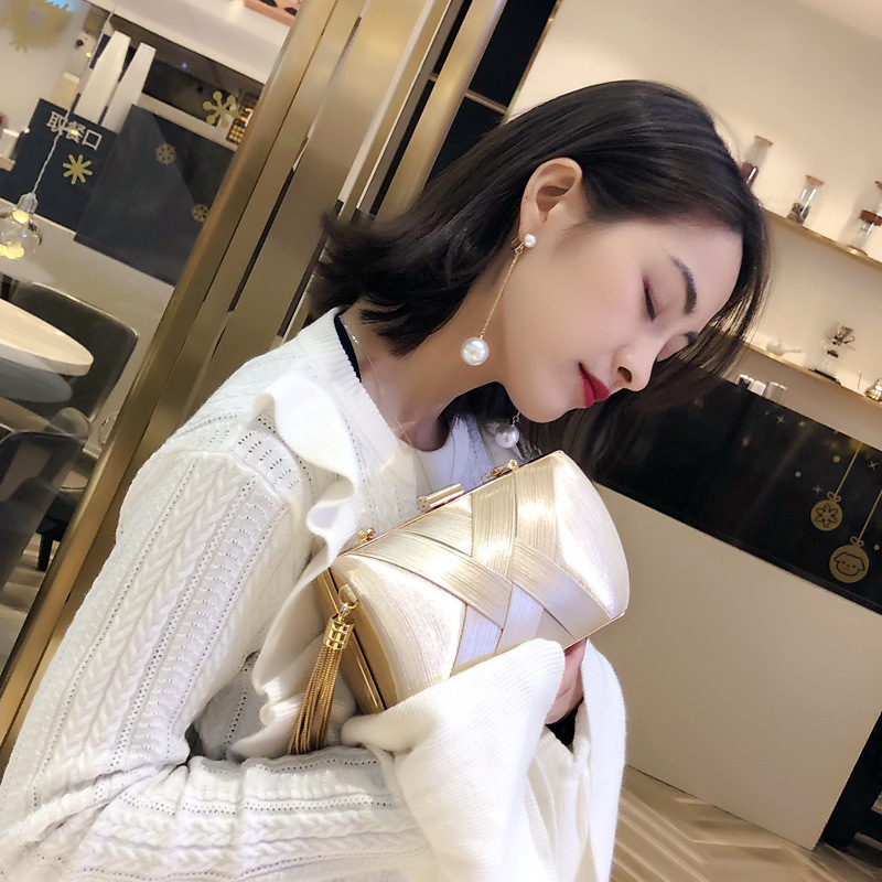 長期的に供給されているシルクのリボンのフリンジディナーの手は女性のカバンのチェーンを持って宴会をします。|undefined