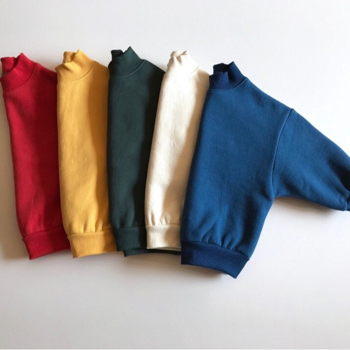Spring children's sweater Korean pullover boy's bat sleeve fleece warm mid-high collar girls' top in stock cotton Spring children's sweater Korean pullover boy's bat sleeve fleece warm mid-high collar girls' top in stock cotton