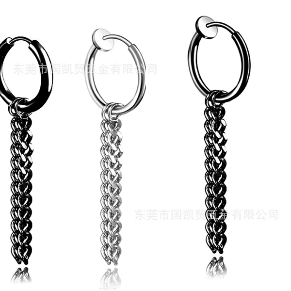 Korean Style Double Chain Tassel Chain Earrings Men's Trendy Earrings Titanium Steel Ear Ring Earrings Stainless Steel Ear Clip