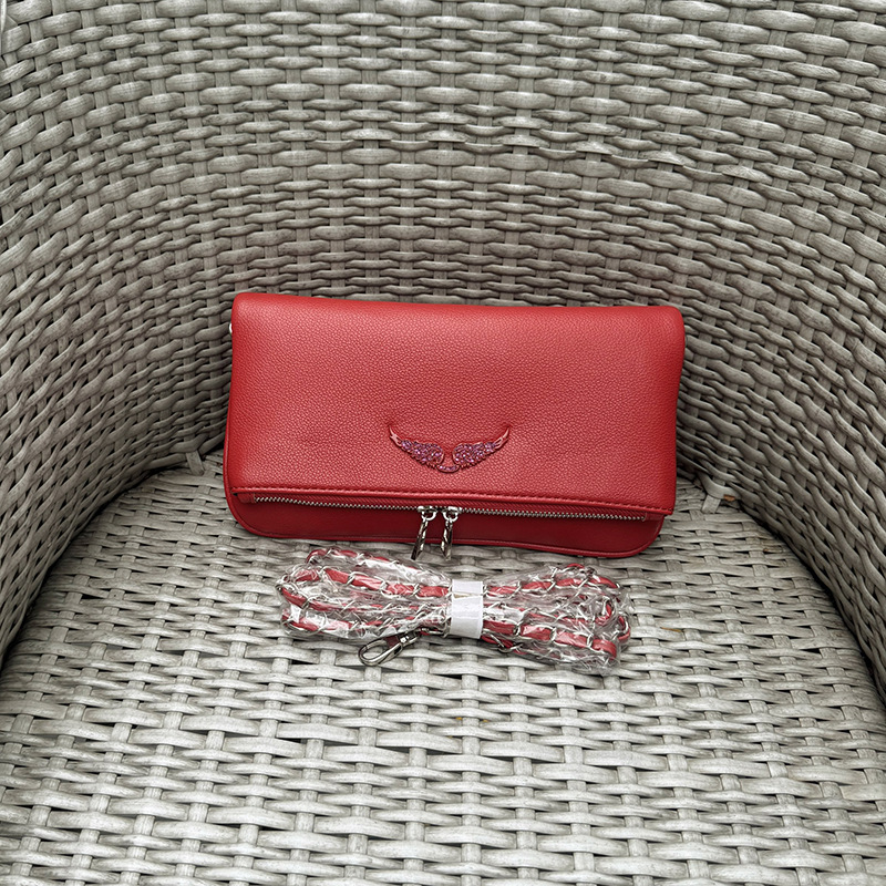 Red lychee grain leather with red rhinestone hardware