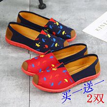老北京布鞋女春季新款一脚蹬懒人平底软底单鞋透气帆布鞋妈妈女士