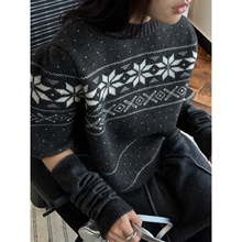 春季新韩国时髦氛围感雪花提花短袖袖套羊毛毛衣两件套上衣女