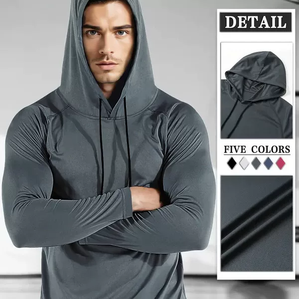 Cross-Border European and American Sizes in Stock Amazon's Popular Sports Moisture-Absorbent and Quick-Drying Fitness Clothing Long-Sleeved Hooded Tops and Sweatshirts
