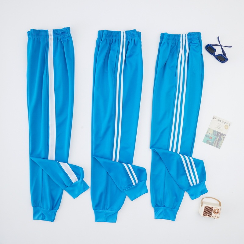 Sky Blue Jogger School Uniform Pants with One, Two, or Three White Stripes for Elementary, Middle, and High School Students