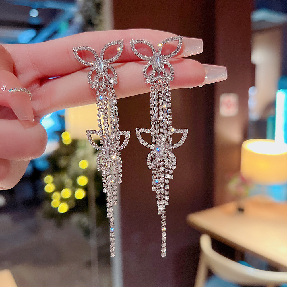 Fashion Butterfly Copper Inlay Zircon Earrings 1 Pair