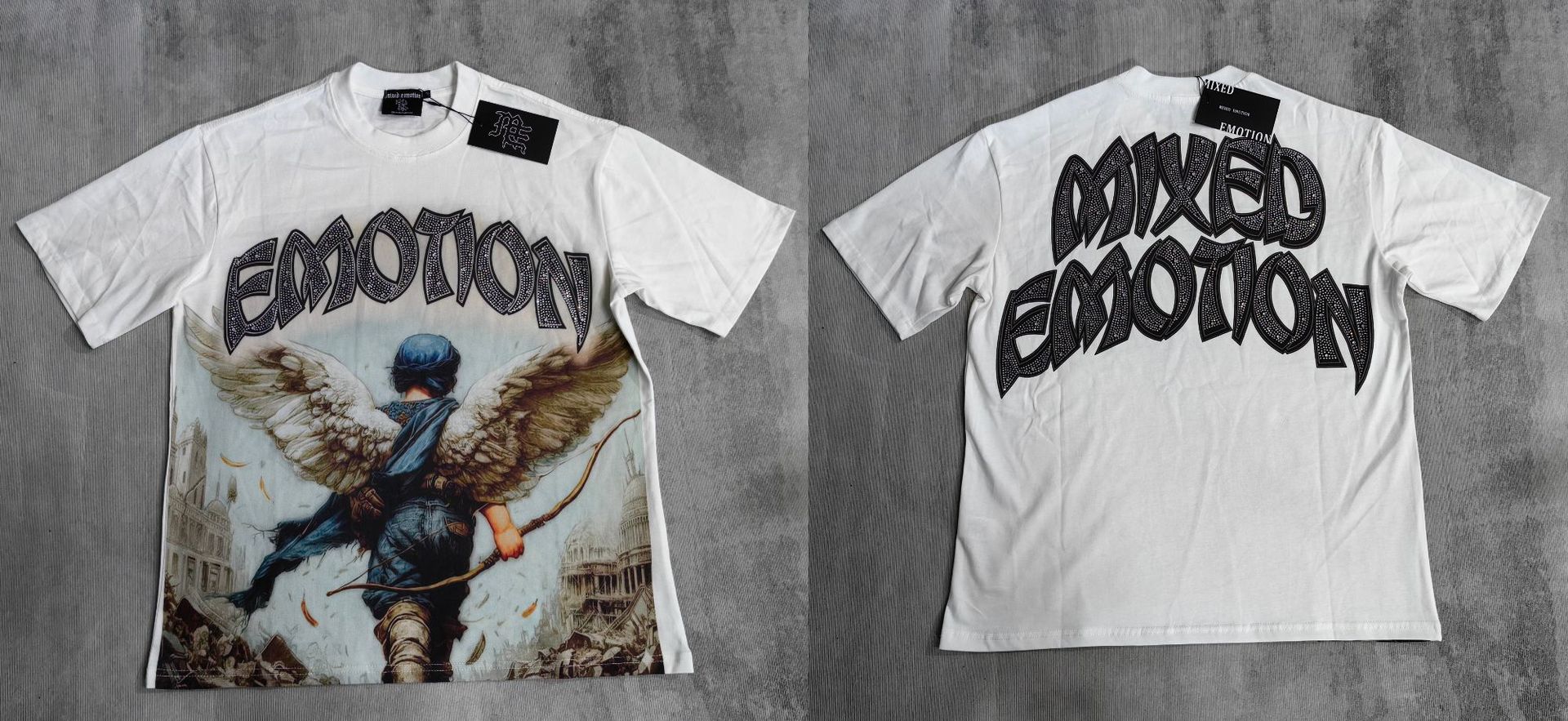 Transfronterizos MIXED EMOTION Ángel Impresión extraterrestre camiseta de hombre y mujer callejera de diamante de cuello redondo de manga corta
