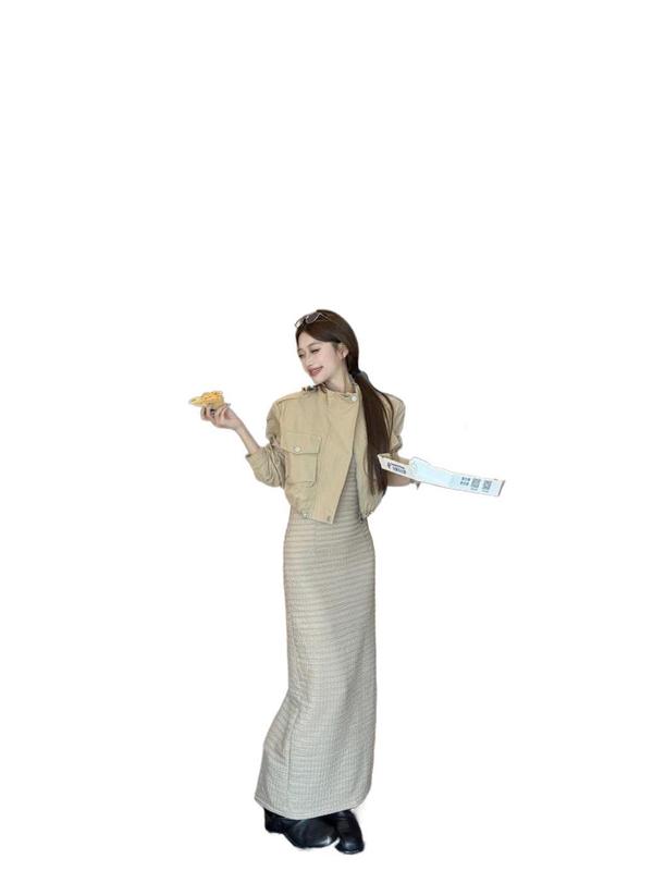 2025秋季新款卡其色立领长袖短款工装宽松休闲外套夹克上衣女chic|undefined