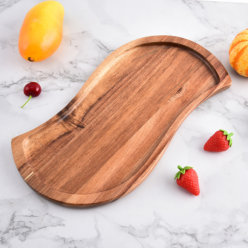 Transfronterizo Acacia madera bandeja de madera sólida bandeja de madera bandeja de té estilo japonés barbacoa snack pastel bandeja en forma de S
