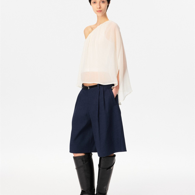 Curi an Tencel Linen Relaxed Fashionable Comfortable Loose Slimming Classic Versatile Casual Wide-Leg Shorts