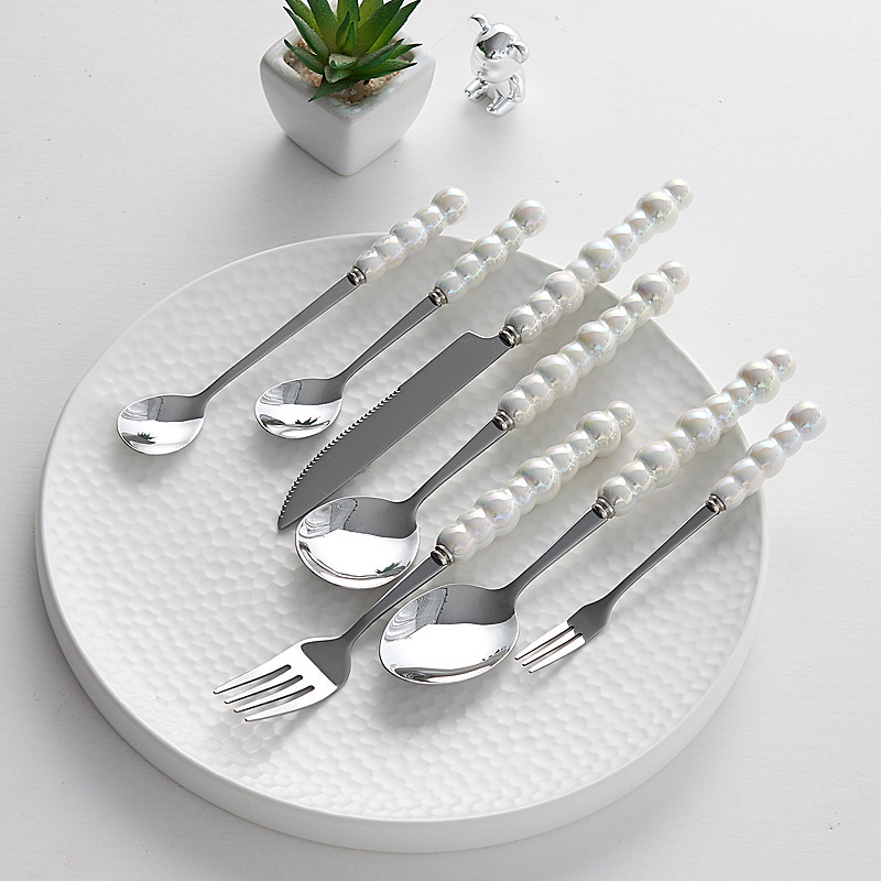 Light Luxury Ceramic Pearl Handle Knife and Fork Spoon Creative Stainless Steel Tableware suit High-value Nordic Western-style Tableware