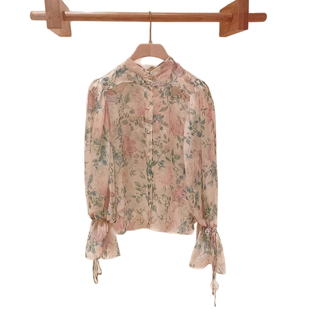Design apricot spring silk shirt