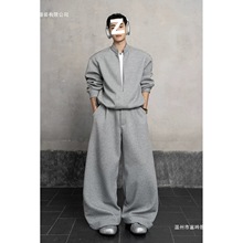 2025秋装新款男士韩版潮流宽松套装立领卫衣休闲长裤两件套潮牌