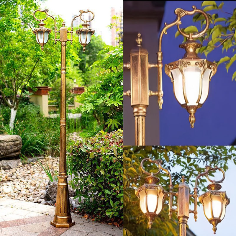European Retro Landscape Lamp Solar Garden Lamp Led Double-Head Three-Head High Pole Outdoor Street Lamp House Community