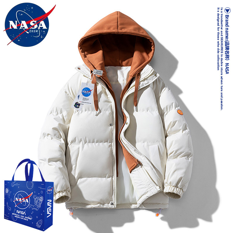 NASA Joint-nombre abajo abrigo de algodón acolchado hombres falso de dos piezas encapuchadas marca de moda engrosada ropa de algodón caliente pareja abrigo ropa de invierno de las mujeres