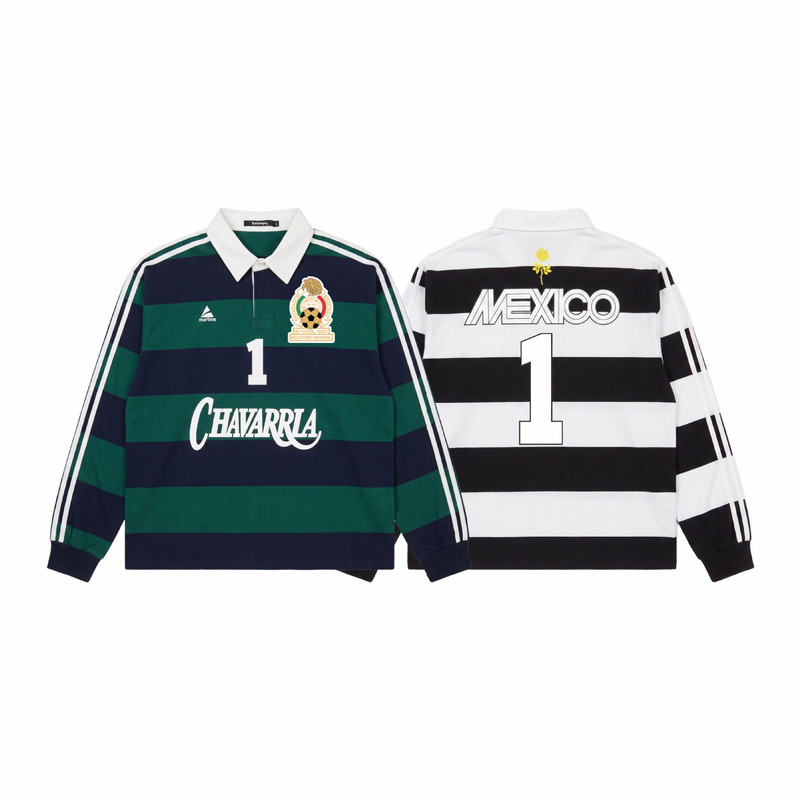 American college style long-sleeved striped polo shirt for men, Mexican print jersey, loose-fitting collared sweatshirt 808728 American college style long-sleeved striped polo shirt for men, Mexican print jersey, loose-fitting collared sweatshirt 808728