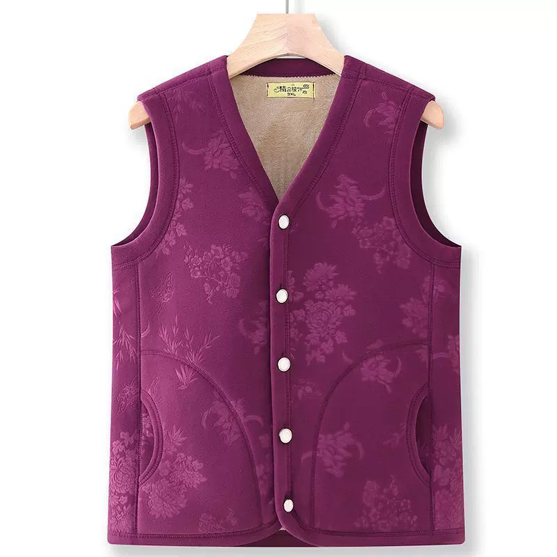 老年人马甲女款奶奶冬装保暖背心老太太坎肩加绒加厚妈妈居家马夹