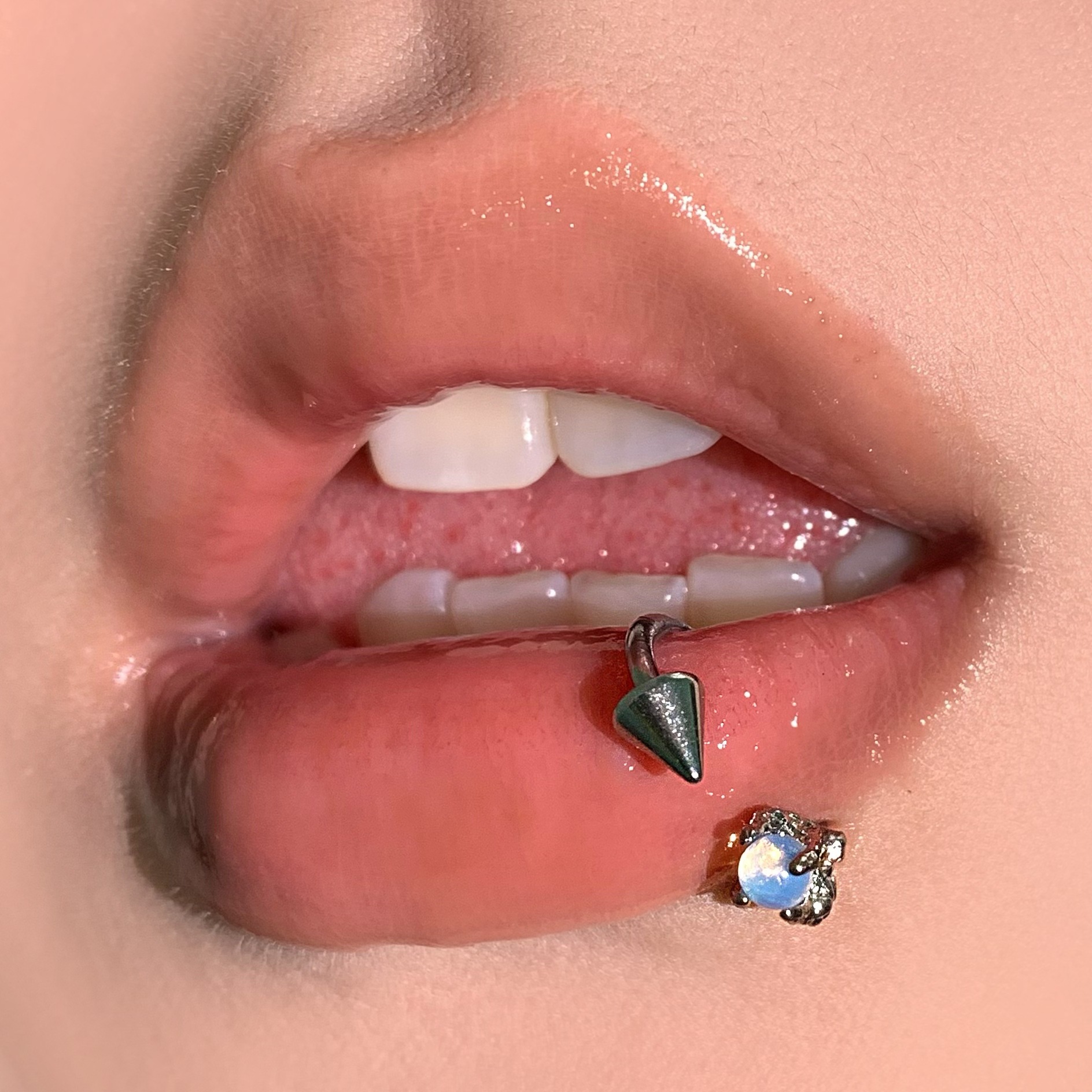 Pointed labret stud close-up product detail