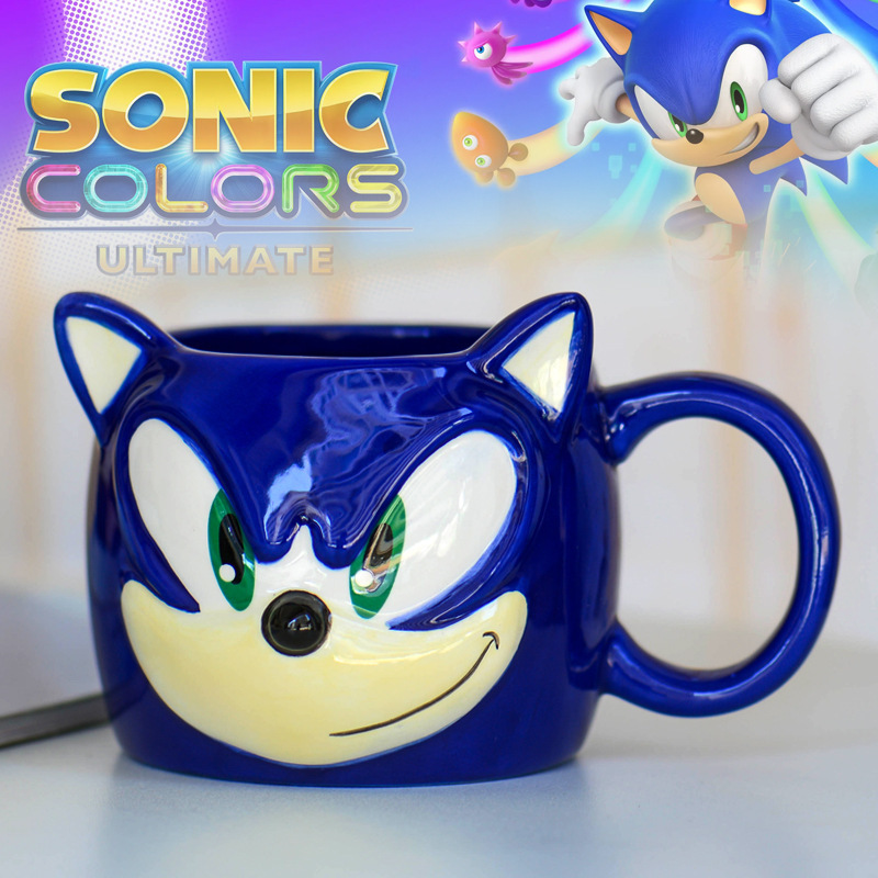 Taza de erizo de Sonic cuidadosamente seleccionada Taza de muñeca de cerámica de anime azul Juego Taza de agua circundante Taza de té