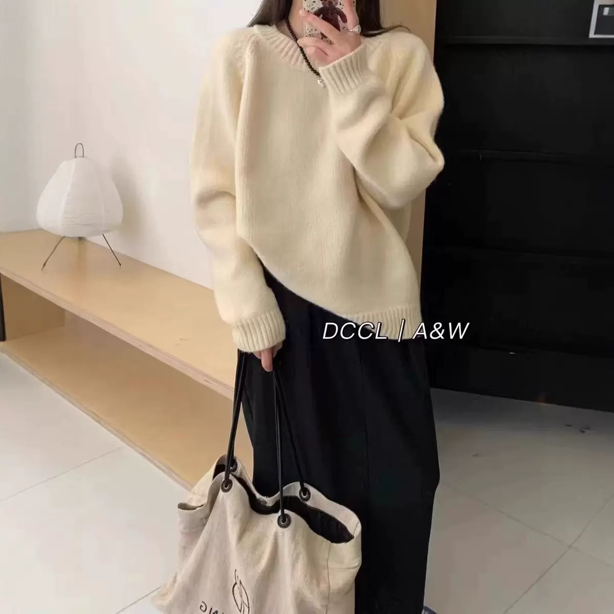 原版高质量加大加厚！秋冬圆领皮标糖果色套头毛衣女韩系宽松毛衣