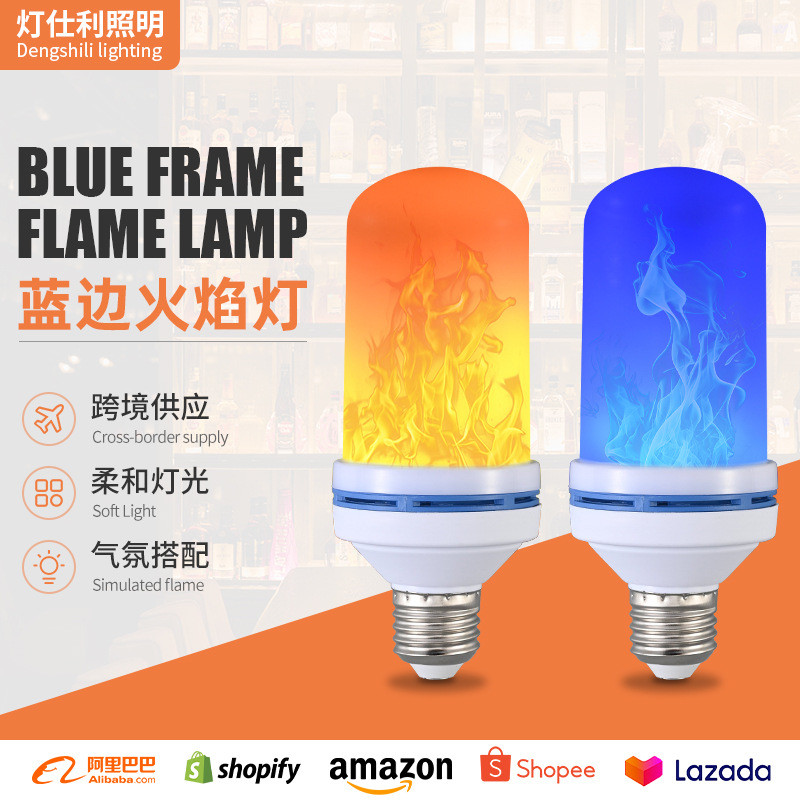 Cross-border blue-edged flame lamp 102 beads Halloween night light bulb night camping courtyard lawn decoration atmosphere light