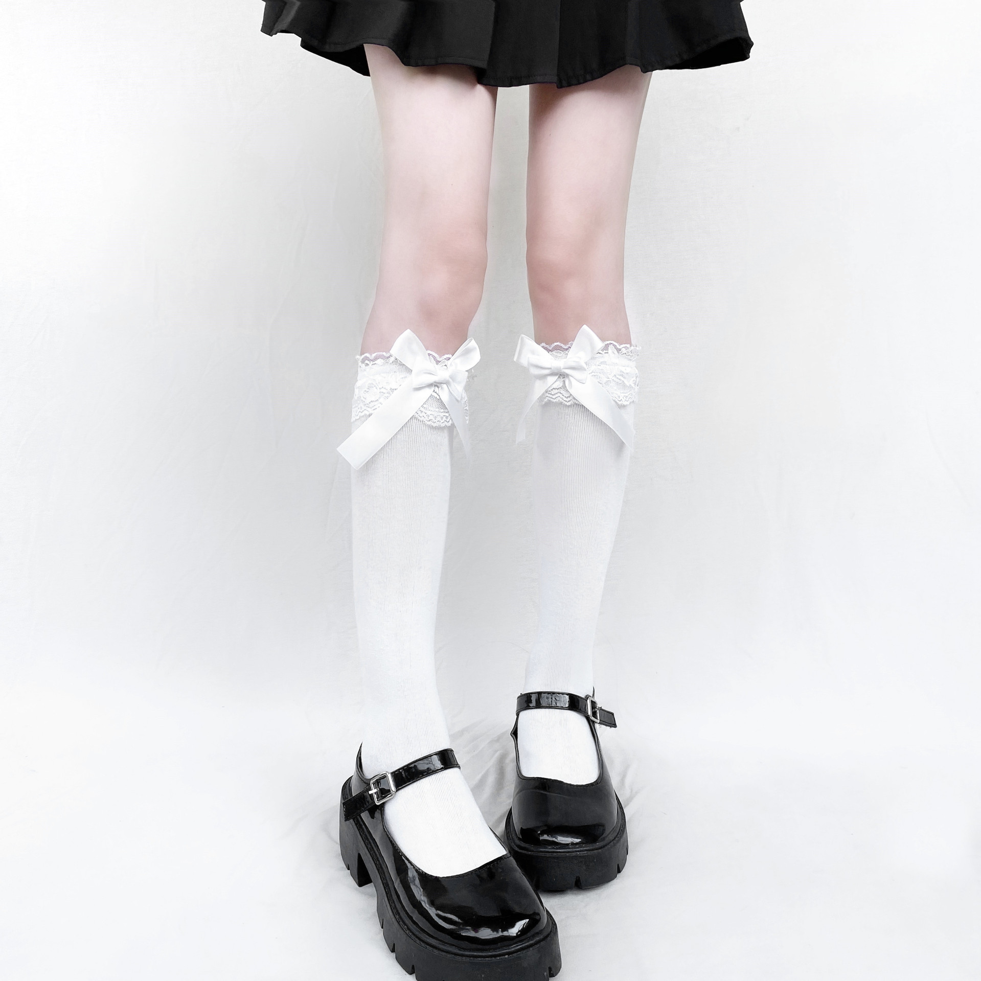 Japanese cute demi-season high boots with bow