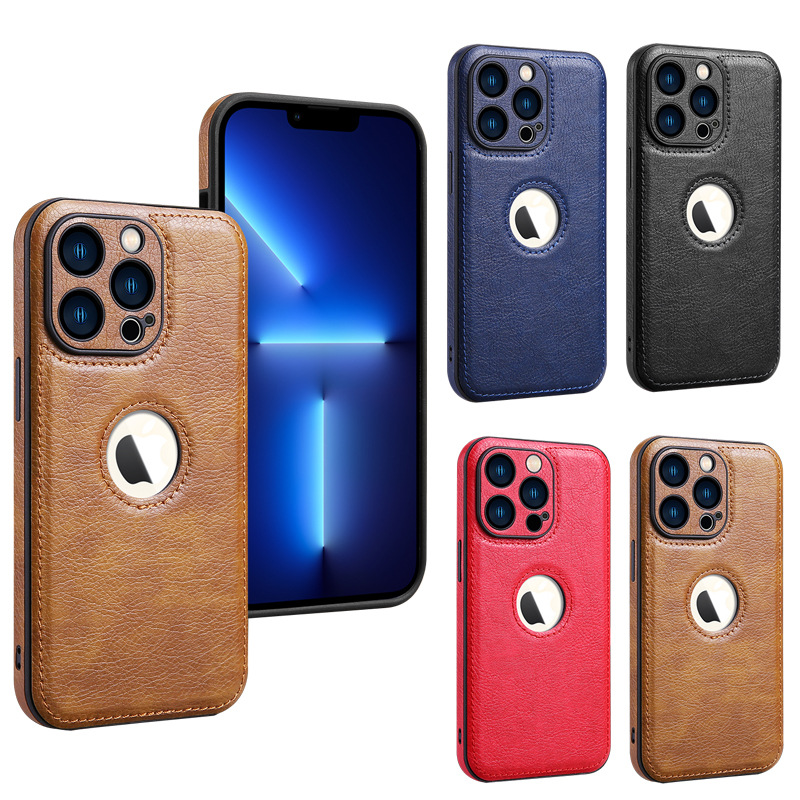 适用iphone16promax手机壳 苹果14pro商务贴皮保护套侧贴皮保护壳