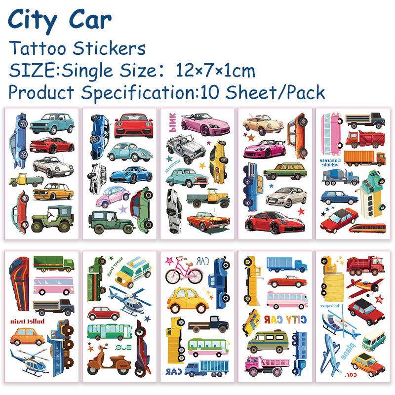 10 Sheets/Pack Cross-Border Cartoon City Transportation Tattoo Stickers DIY Party Decoration Face Temporary Stickers 10 Sheets/Pack Cross-Border Cartoon City Transportation Tattoo Stickers DIY Party Decoration Face Temporary Stickers