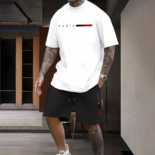 Men's Summer Suit Set for Foreign Trade Independent Store, New Arrival, Printed Fashion Short-Sleeve Short Pants Two-Piece Set Casual Sports