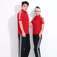 Летняя прогулка Красный спортивный костюм мужской Jiamus Plaza Dance Girl с тремя полосами фитнес-бег повседневная одежда